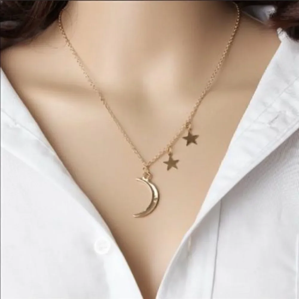Necklace Dainty crescent moon and stars cute
